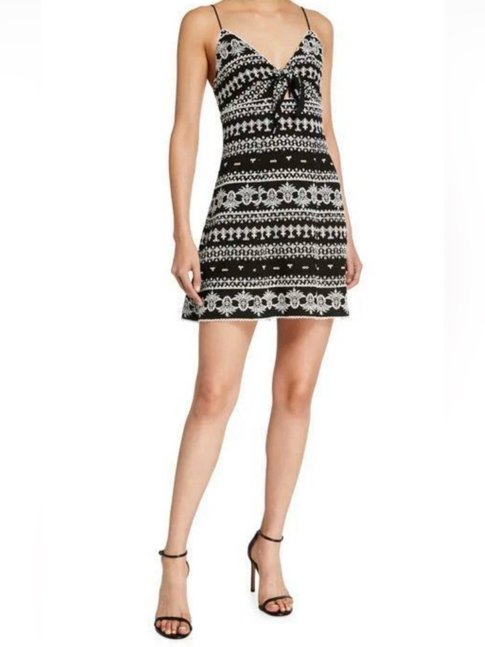 Alice and Olivia Roe Black and White Spaghetti Strap Patterned Mini Dress Size 4